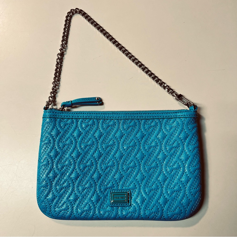 Nine West Teal Green Faux Leather Silver Hardware Chain small Handbag / Clutch